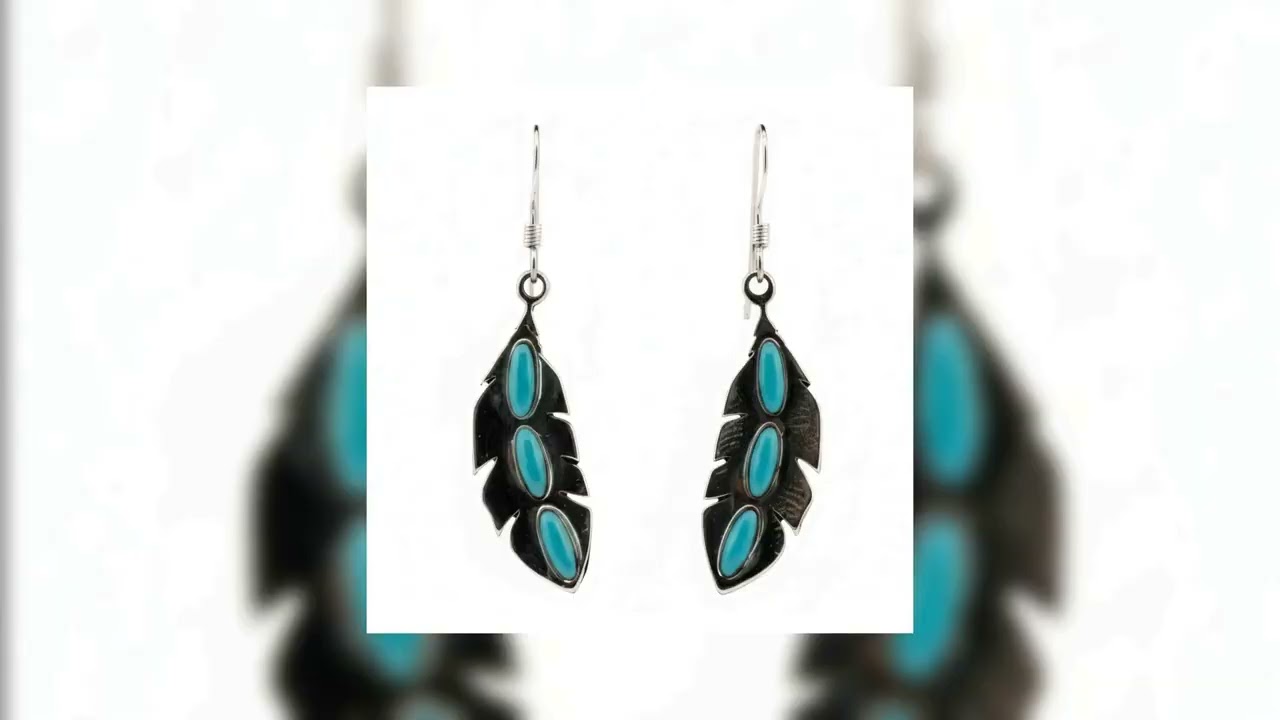 Sterling Silver Turquoise Feather Earrings