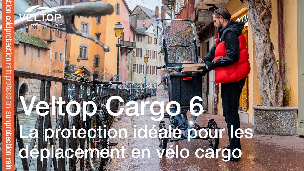 Rouler en vélo cargo protégé de la pluie - Veltop Cargo 6