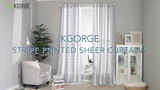 Stripe Printed Sheer Faux Linen Textured Grommet Top Curtains | Kgorge Curtains