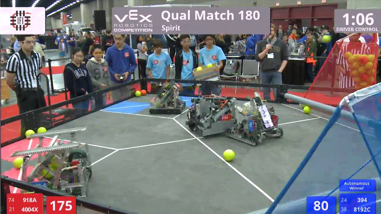 VEX Worlds 2016 - VRC Middle School - Spirit - Qual 180 (918A 4004X) 212 vs 265 (394 8192C)