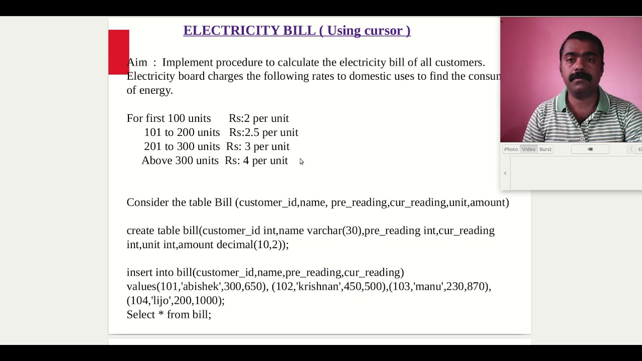 Electricity bill calculation using cursor - Video 26 - YouTube