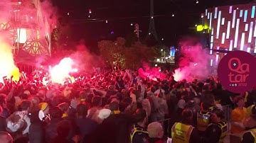 Australian fans go wild at Fed Square as Leckie scores winner against Denmark