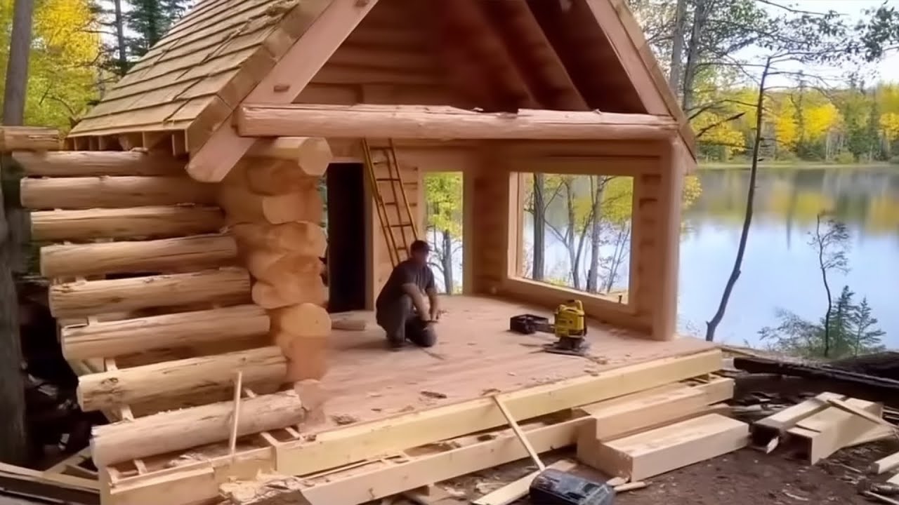 Building Complete OFF-GRID LOG CABIN with Wood Stove & Running Water ...