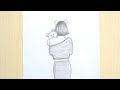 How to draw a girl holding a teddy.[تعلم رسم بنت سهلة] .Kolay arkası dönük ayıcık Tutan kız Çizimi