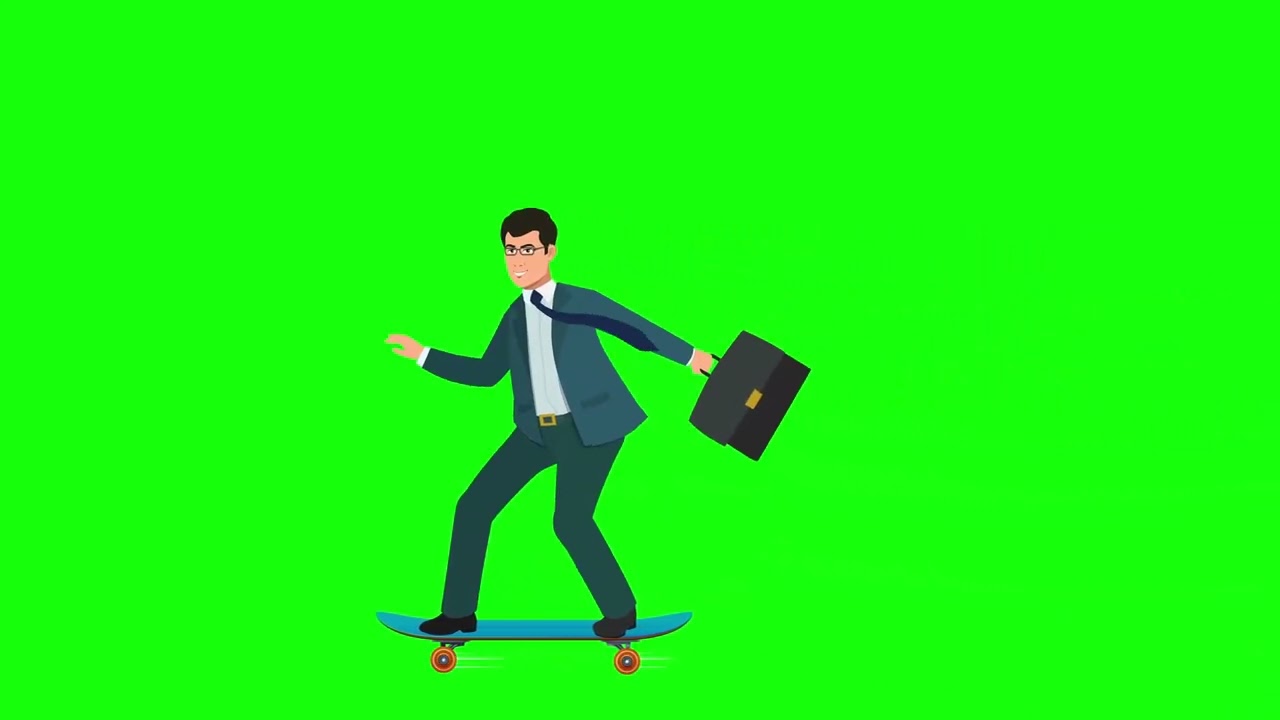 A Business Person Skating with a Green Screen Background | 4K | FREE TO USE