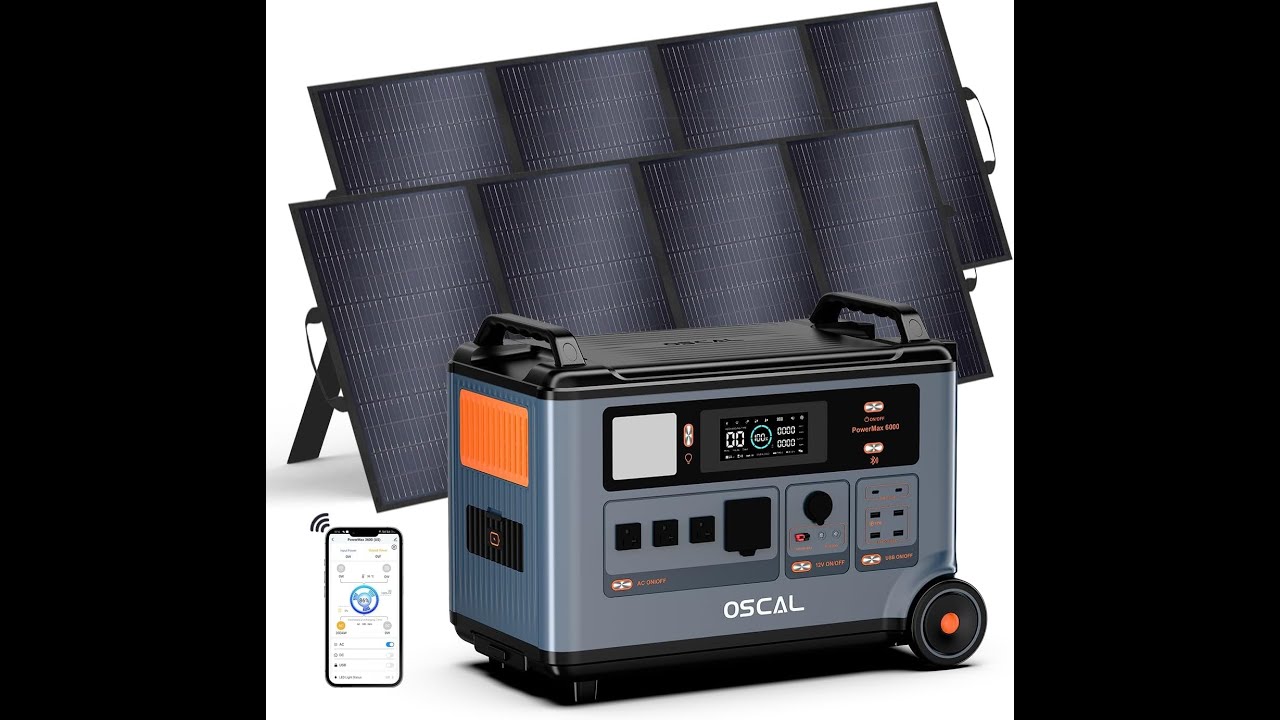 OSCAL PowerMax 6000 120V/240V Solar Generator with 2×400W Solar Panel, Power Station