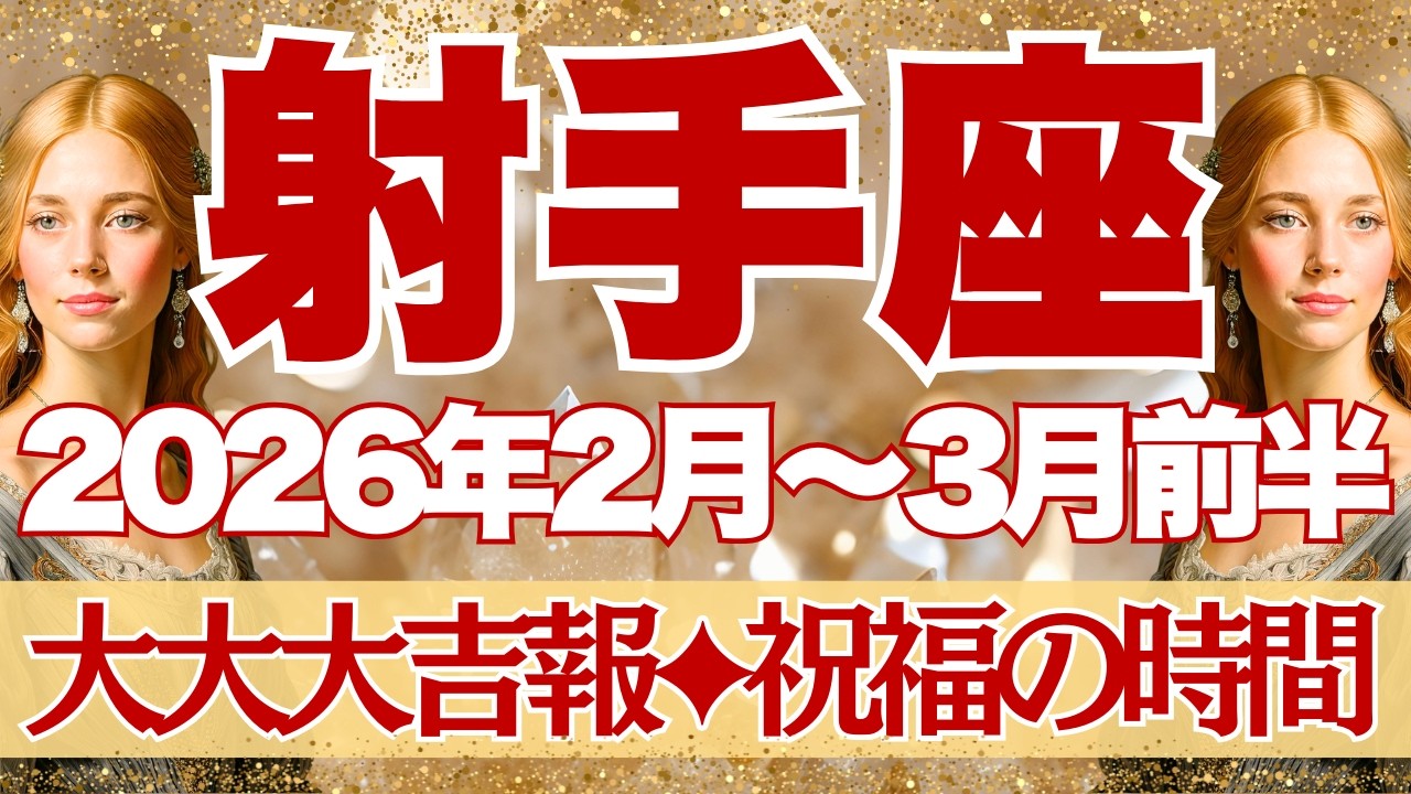 【いて座】2月~3月前半運勢　大大大吉報🤩期待大🤩射手座さんに、最高の祝福が訪れますよー！！これからもっともっと楽しくなるよ！！【射手座 ２月】【射手座 ３月】【射手座2026年】タロット