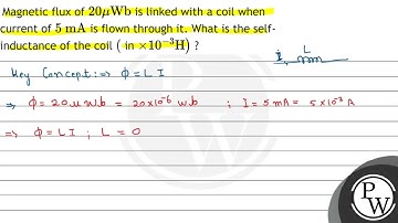 Magnetic flux of \( 20 \mu \mathrm{Wb} \) is linked with a coil when current of \( 5 \mathrm{~mA...