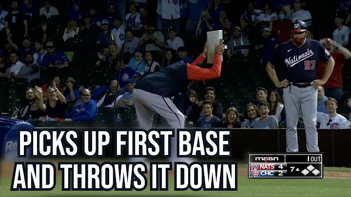 Manager throws first base in protest, a breakdown