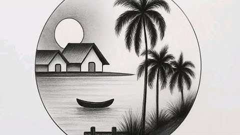 Easy circle scenery drawing / Easy drawing ideas for beginners / How to draw pencil sketch drawing 