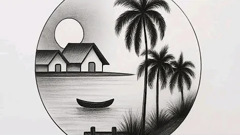 Easy circle scenery drawing / Easy drawing ideas for beginners / How to draw pencil sketch drawing 