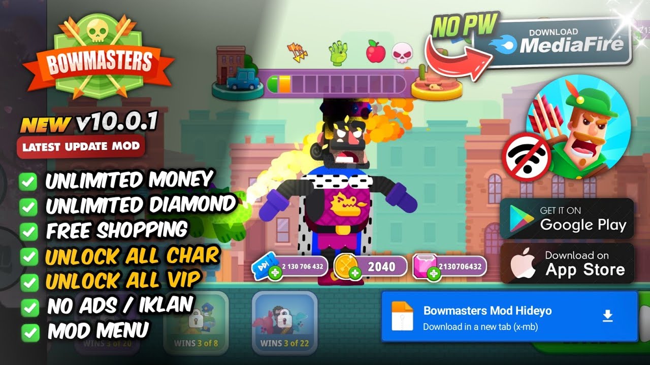 Bowmasters Mod Apk последняя версия 20256 10.0.1 - Неограниченные возможности и разблокировка все...