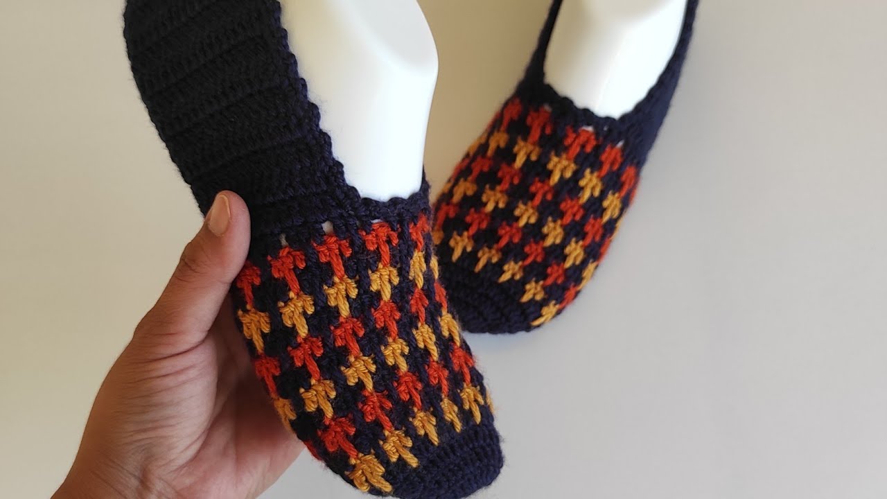 Tığ işi kazayağı desenli patik yapımı...very easy crochet slippers..