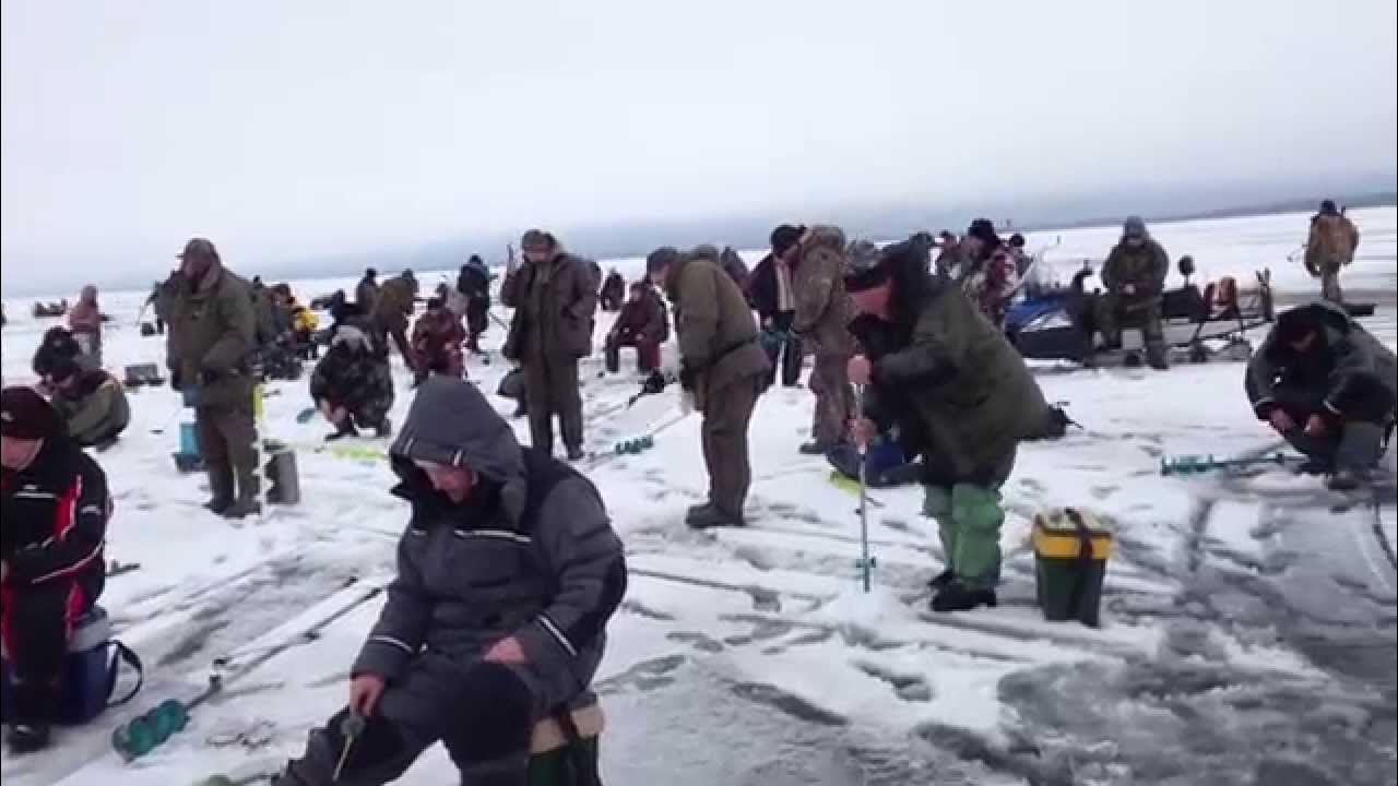 Толпа рыбаков на льду