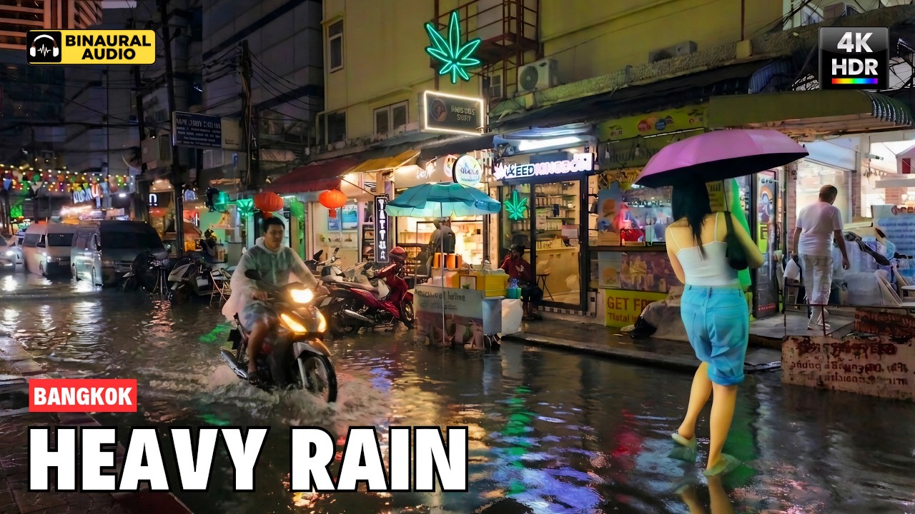 Bangkok, Thailand | Asok → Nana | Rain Walking Tour 4K