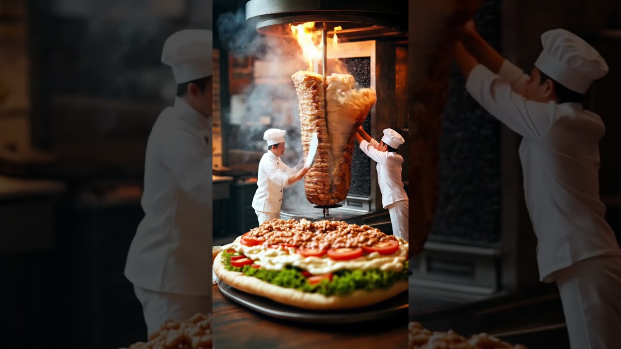 Mini chefs grill shawarma on a pizza! 🍕🔥  