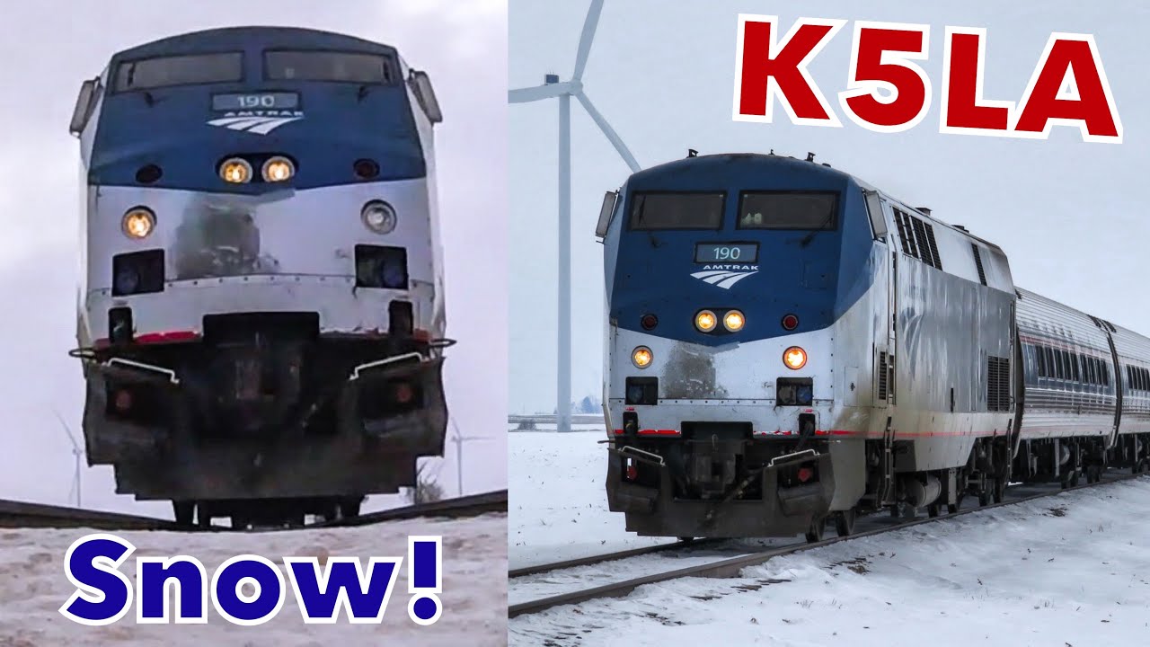 Amtrak P42 Runs Over Camera in Snow! (Nice K5LA)