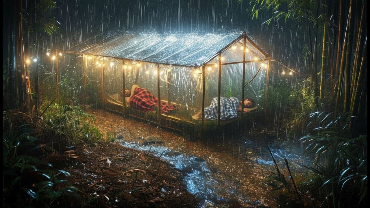 КЕМПИНГ ВО ВРЕМЯ СИЛЬНОГО ДОЖДЯ‼️ ТРУДНОСТИ В СТРОИТЕЛЬСТВЕ ТЕПЛОГО БАМБУКОВОГО ДОМИКА