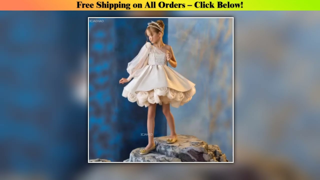 Kids Girls One Shoulder Party Dress Puffy Flower Girl Gown Host Pageant Children Celebration