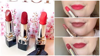 NEW DIOR ROUGE REFILLABLE LIPSTICKS SWATCHES- 6 LIPSTICKS DIFFERENT FINISHES