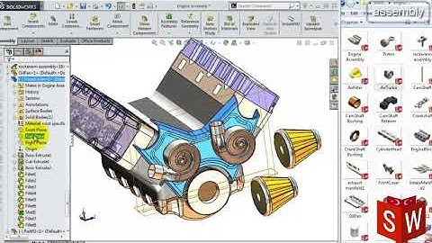 SolidWorks: Car Engine complete video (2 turbo V6) - (advanced assembly)