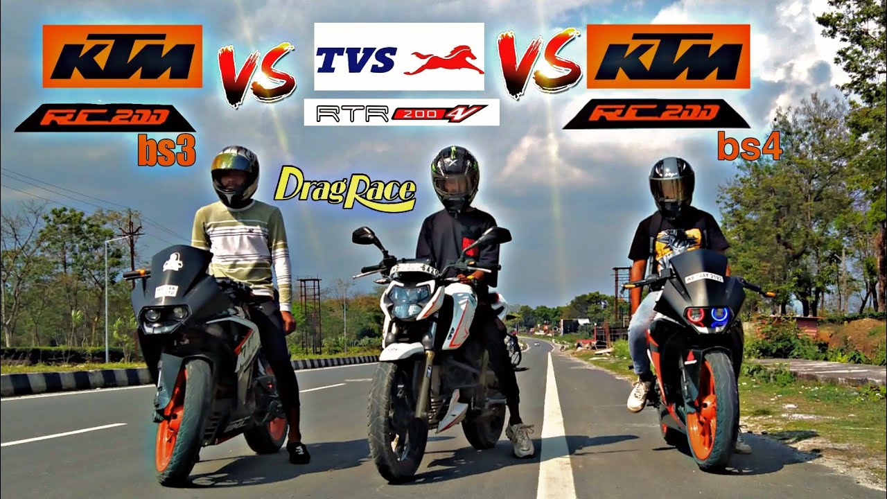 Ktm Rtr200 Ktm rc 200 bs4 vs Ktm rc 200 bs3 vs Rtr 200 bs6 4v drag race 💥😱 || Drag ...