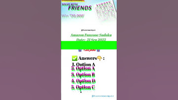 Amazon Funzone Sudoku Quiz Answers Today | Amazon Quiz Answers Today #shorts #sudoku #sudokupuzzles