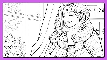 Zen Kleuren op Nummer Vrouw Geniet van haar Thee bij het Raam Kattenknuffel #kleurboek