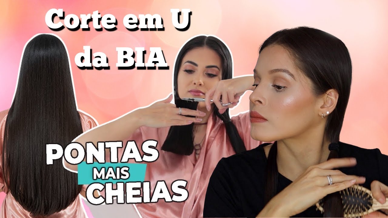 Como Cortar o Cabelo em U sozinha em casa | Corte de cabelo da Bia [Ficando Gata] Pontas + Cheias