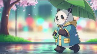 Cute Panda in Rain Loop Animation - Cozy Anime Style Seamless Video for Relaxation & Study screenshot 1
