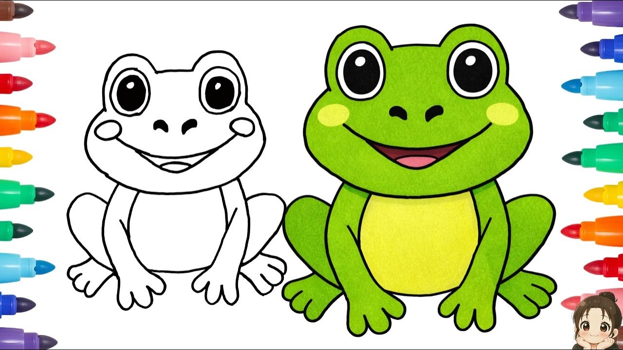 How to Draw a Cute Frog 🐸 | Step by Step Drawing for Kids | Cute Animals Drawing & Coloring for Kids