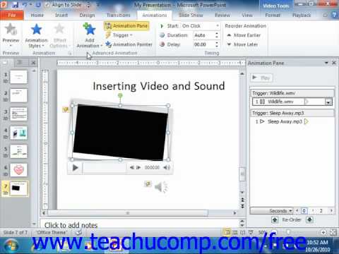 PowerPoint 2010 Tutorial Animating Multimedia Playbac Microsoft Training Lesson 12.3