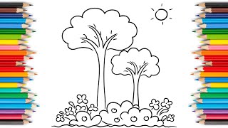 Let's Color And Draw Tree | Easy Drawing of Colorful Trees For Kids