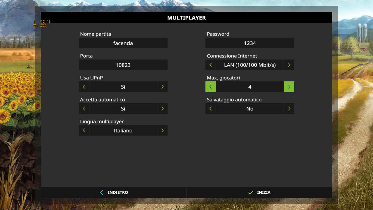 impostazioni farming simulator multiplayer