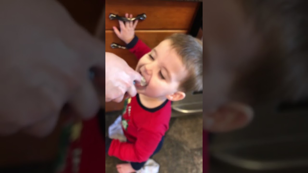 My little brother eating whip cream 