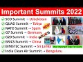 Summits 2022 Current Affairs | शिखर सम्मलेन 2022 | Important Summit & Conference 2022