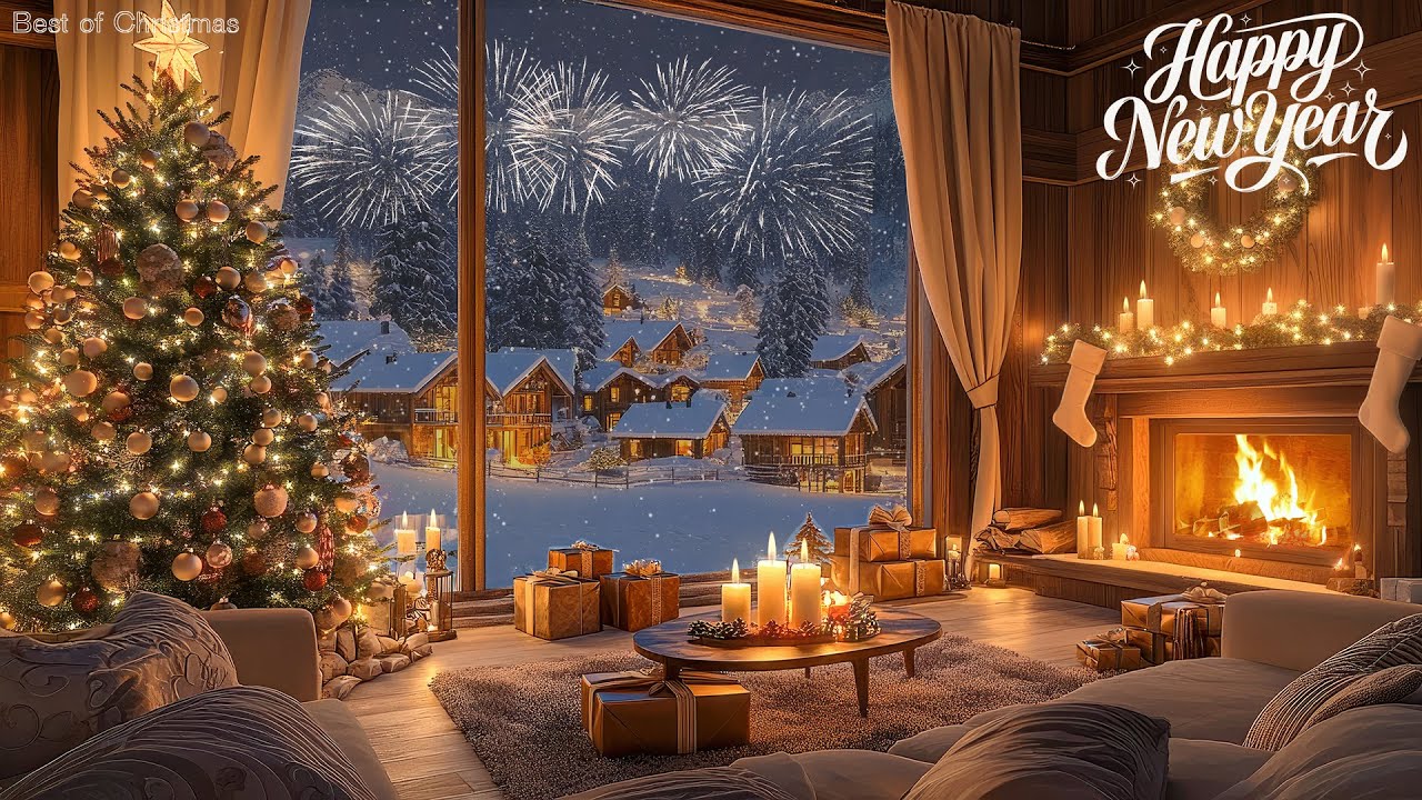 Happy New Year 2025 And Merry Christmas 🔥 Beautiful Fireworks Snowy Christmas & Best Instrumental