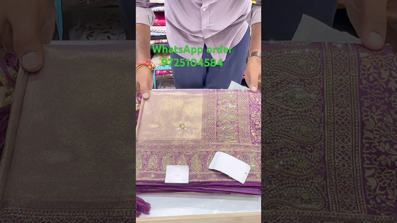 A Beautifull Silk saree with ￼diamond work weddin looking trendy saree 