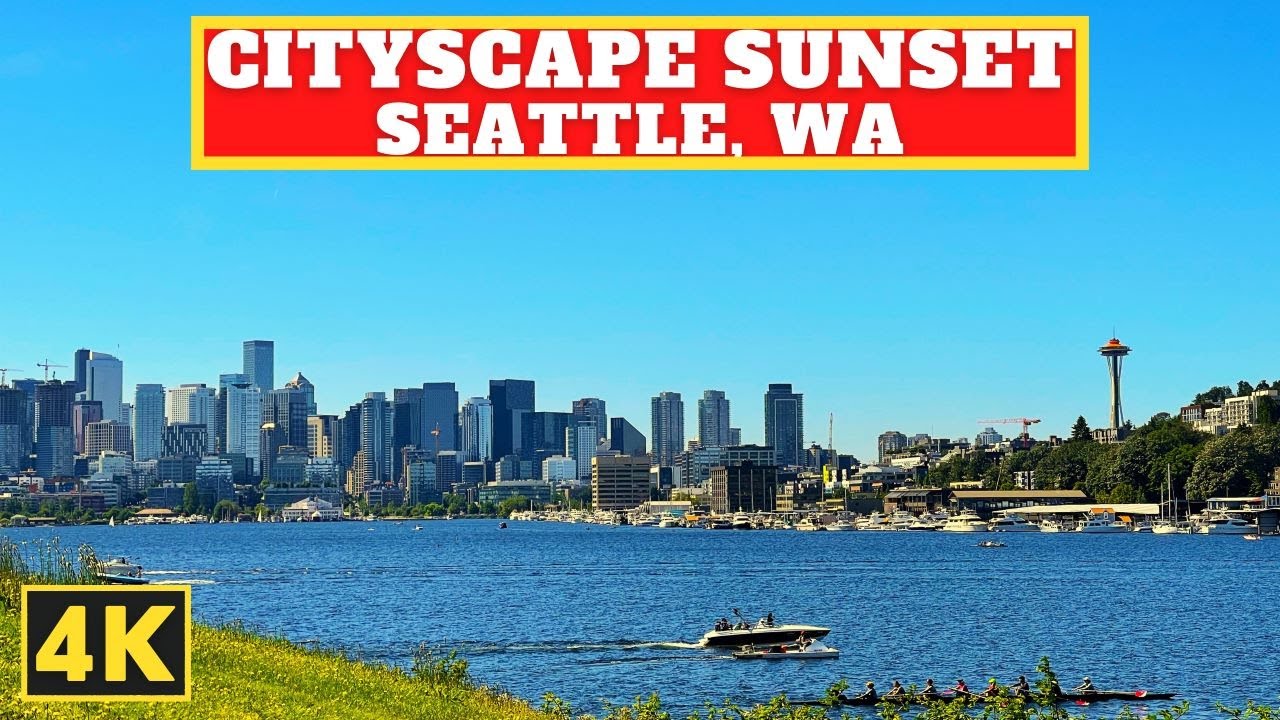 Seattle Sunset From Gas Works Park | 4K City Relaxing Video 🇺🇸