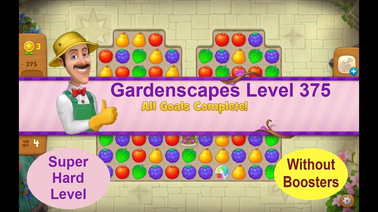 Gardenscapes Level 375 [2020][No Boosters] solution of Level 375 on