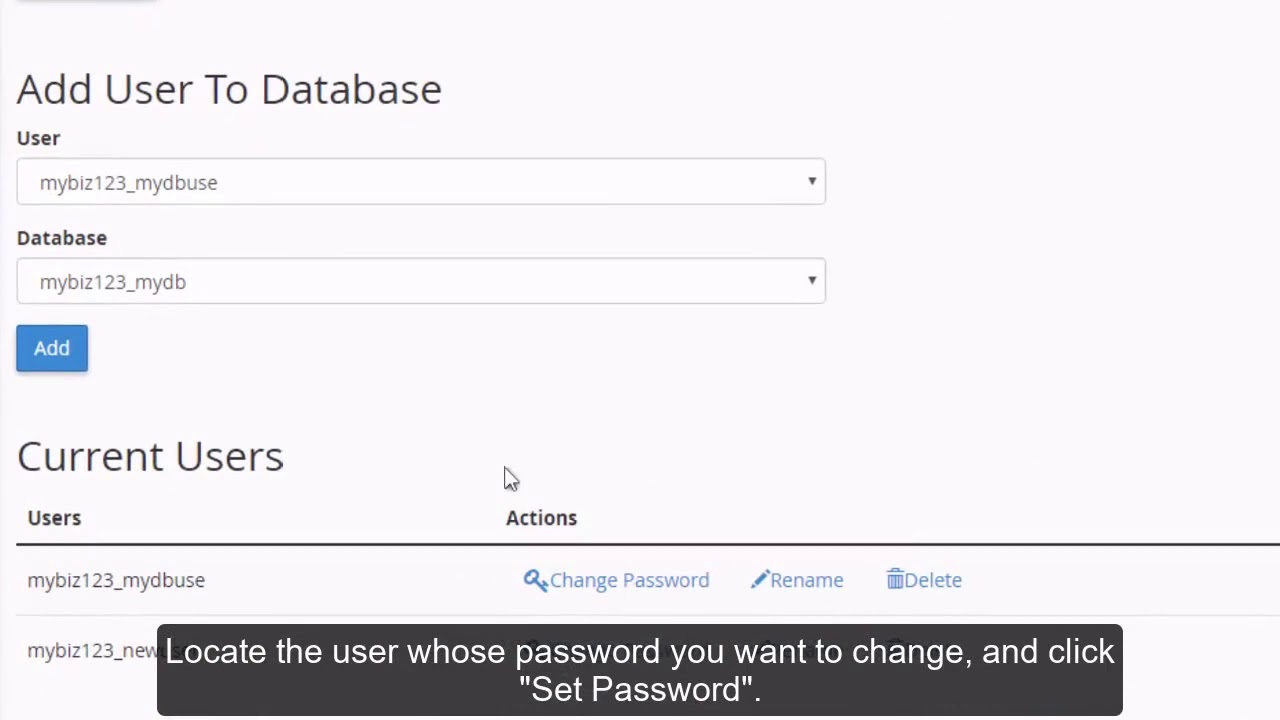 cPanel MySQL Change User Password - YouTube