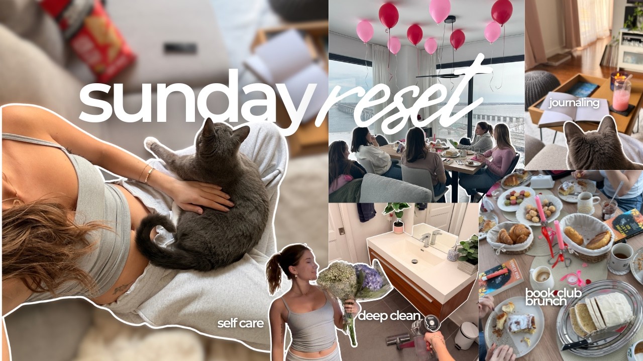 SUNDAY RESET 🫧🧺 deep clean, grocery haul, book club brunch, self care