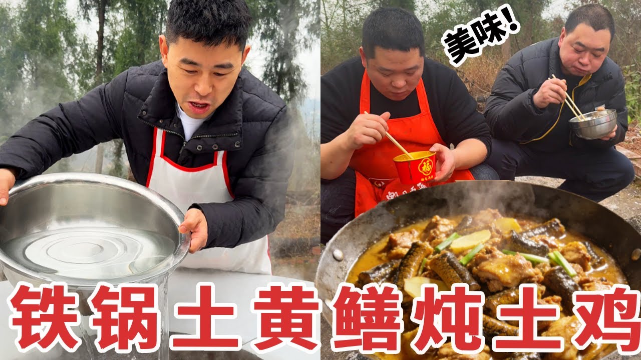 【超小厨】团队有人过生日，做铁锅土黄鳝炖土鸡来庆祝，味道鲜美大口吃爽了