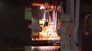 FENYA: Das Feederschiff wird zu nächtlicher Stunde im Hamburger Hafen entladen, Shipspotting Hamburg