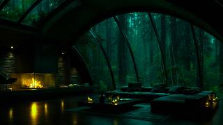 (No Ads) 🌧️ Rain on Glass in Forest Night • Fireplace Therapy 🔥 Calm Thoughts & Sleep Fast 😴