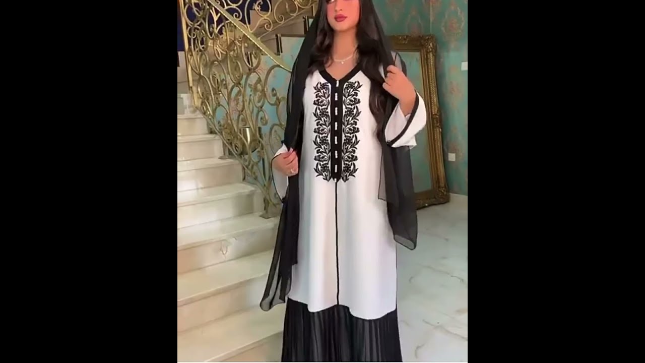 Muslim Middle East Dubai Women Embroidered Chiffon Long Robe Dress Jalabiya Abaya