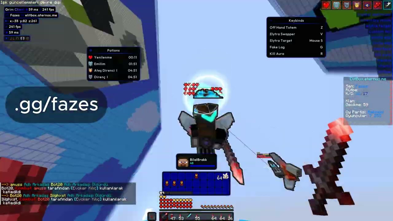 Grim Client 4.0 İle ElitBox serverindeki HvH Atanların Hepsini Elytra Target İle Cezalandırıyoruz.