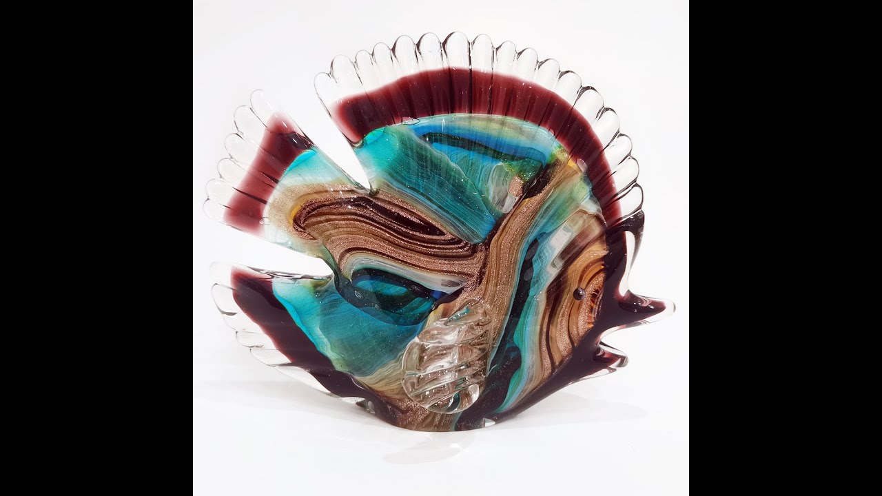 Морская рыбка Дискус изумрудно-опаловый. Стеклянная фигурка в стиле ...