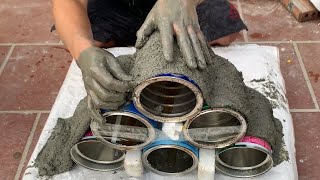 WOW . Idea making flower pots from cans and cement  Project of recycled cans for garden decoration