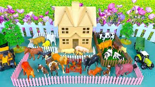 Farm Small World Diorama With Animals And Tractors | Cow Pig Horse Chicken